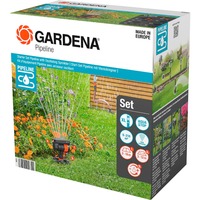 GARDENA Komplett-Set Pipeline mit Viereckregner, Wasserhahn mit 2 Wassersteckdosen