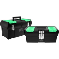 BLACK+DECKER reviva Werkzeugbox-Set 19" und 12,5", Werkzeugkiste schwarz/grün, 2-teiliges Set