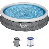 Bestway Fast Set Aufstellpool-Set, Ø 366cm x 76cm, Schwimmbad schiefer, mit Filterpumpe