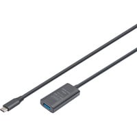 Digitus Aktives USB 3.2 Gen 1 Verlängerungskabel, USB-C Stecker > USB-A Buchse schwarz, 5 Meter, Repeater Kabel