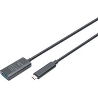 Digitus Aktives USB 3.2 Gen 2 Verlängerungskabel, USB-C Stecker > USB-A Buchse schwarz, 5 Meter, Repeater Kabel