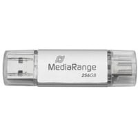 MediaRange Kombo-Speicherstick 256 GB, USB-Stick silber/transparent, USB-A 3.2 Gen 1, USB-C 3.2 Gen 1