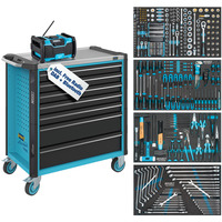 Hazet Werkstattwagen Assistent (179NXL-7/382) Sortiment, Werkzeugwagen blau/schwarz, 308-teilig inkl. DAB Radio