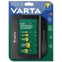 VARTA LCD Universal Charger+, Ladegerät schwarz, Lädt bis zu 4 AA, AAA, C, D oder 1x 9V