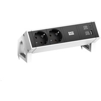 Bachmann DESK 2 Steckdosenleiste 3-fach, 2x Strom, USB-A, USB-C weiß/schwarz, mit Haltewinkeln