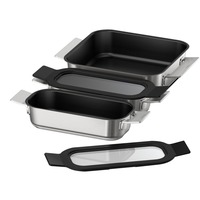 Bosch Home Pro Induction Flex Pfannen-Set HEZ9FF030, 3-teilig edelstahl/schwarz, 1x medium, 2x klein mit Glasdeckel