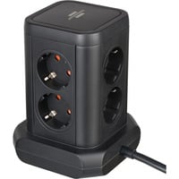 Brennenstuhl Steckdosenturm 8-fach, 2x USB-A, 1x USB-C, Steckdosenleiste schwarz, 2 Meter Kabel, mit Sicherheitsschalter
