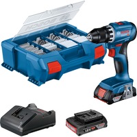 Bosch Professional Akku-Bohrschrauber GSR 18V-45 Professional, 18Volt blau/schwarz, 2x Li-Ionen Akku 2,0Ah, 82-teiliges Zubehör-Set, in L-Case