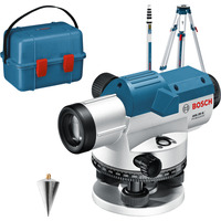 Bosch Professional Optisches Nivelliergerät GOL 20 G Professional, mit Baustativ + Messstab blau, Koffer, Maßeinheit 400 Gon