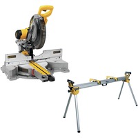 DEWALT Paneelsägen-Set DWS780KIT + Untergestell DE7023, Kapp- und Gehrungssäge gelb, 1.675 Watt