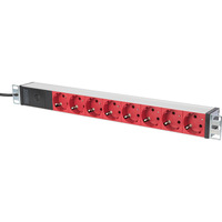 Digitus 19" Steckdosenleiste mit Aluminiumprofil, 8-fach, 1HE rot/aluminium, 2 Meter Kabel, IEC C14-Stecker