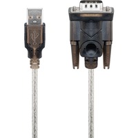 goobay USB 2.0 Adapterkabel, USB-A Stecker > Seriell RS-232 Stecker transparent, 1,5 Meter