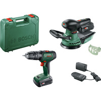 Bosch Heimwerken & Garten DIY-Set UniversalImpact 18V + AdvancedOrbit 18V, 2x Li-Ionen Akku 2,0Ah, Werkzeug-Set grün, Akku-Schlagbohrschrauber + Akku-Exzenterschleifer, POWER FOR ALL ALLIANCE