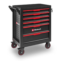 EINHELL Werkstattwagen leer, 6 Schubladen, Werkzeugwagen schwarz/rot, 4 flache, 2 hohe Schubladen