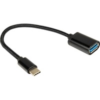 Inter-Tech USB 3.2 Gen 1 Adapter, USB-C Stecker > USB-A Buchse schwarz, 20cm, gesleevt