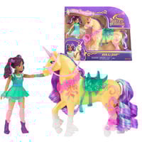 Spin Master Unicorn Academy - Ava und Einhorn Leaf, Spielfigur mit echter Mähne und Schweif sowie Bürste