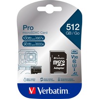 Verbatim Pro U3 512GB microSDXC, Speicherkarte schwarz, Class 10, UHS-I (U3), V30, 4K UHD