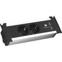 Bachmann KAPSA Einbau-Steckdosenleiste 2-fach, 2x USB schwarz/aluminium, 2 Meter Kabel