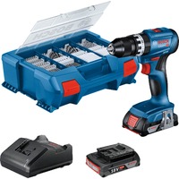 Bosch Professional Akku-Schlagbohrschrauber GSB 18V-45 Professional, 18Volt blau/schwarz, 2x Li-Ionen Akku 2,0Ah, 82-teiliges Zubehör-Set, in L-Case