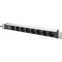 Digitus 19" Steckdosenleiste mit Aluminiumprofil, 8-fach, 1HE schwarz/aluminium, 2 Meter Kabel, Stecker IEC C20