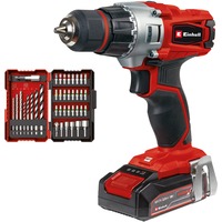 EINHELL Akku-Bohrschrauber TE-CD 18/2 Li +39 rot/schwarz, Li-Ionen Akku 2,5Ah, Koffer, 39-teiliges Bit- und Bohrer-Set