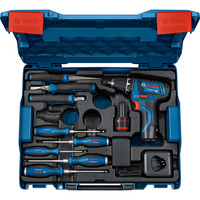 Bosch Professional Akku-Bohrschrauber GSR 12V-15 Professional Set, 12Volt blau/schwarz, 2x Li-Ionen Akku 2,0Ah, 8-teiliges Handwerkzeug-Sortiment, L-BOXX