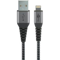 goobay USB 2.0 Adapterkabel, USB-A Stecker > Lightning Stecker grau/silber, 1 Meter, gesleevt, Metallstecker