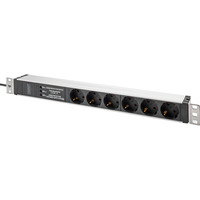 Digitus 19" Steckdosenleiste mit Aluminiumprofil, 6-fach, 1HE schwarz/aluminium, 2 Meter Kabel, Überspannungsschutz, Netzfilter, Stecker Typ-C