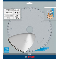 Bosch Kreissägeblatt Multi Material, Ø 260mm, 80Z Bohrung 30mm, für Kapp- & Gehrungssägen