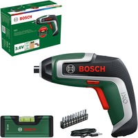 Bosch Akkuschrauber IXO 7 Wasserwagen-Set 3,6Volt grün/schwarz, Li-Ionen Akku 2,0Ah, Wasserwaage 12cm, Bitsatz