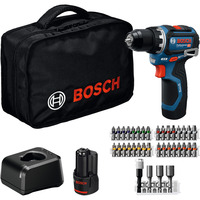 Bosch Professional Akku-Bohrschrauber GSR 12V-32 Professional, 12Volt blau/schwarz, 2x Li-Ionen Akku 2,0Ah, 36-teiliges Zubehör-Set, Werkzeugtasche