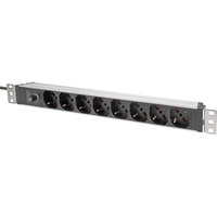 Digitus 19" Steckdosenleiste mit Aluminiumprofil, 8-fach italienischer Ausgang, 1HE rot/aluminium, 2 Meter Kabel, Vorsicherung 10A, IEC C14-Stecker
