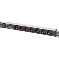 Digitus Steckdosenleiste 19" PDU mit Aluminiumprofil, 7-fach schwarz/aluminium, 2 Meter Kabel, 1 HE, mit Schalter und Überspannungsschutz