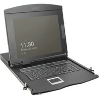 Digitus Modulare HD LCD KVM Konsole mit 19" TFT 8 Port VGA, KVM-Switch schwarz, deutsches Tastaturlayout, 8 Port VGA KVM-Switch, Touchpad