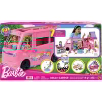 Mattel Barbie Super Abenteuer-Camper Spielset, Spielfahrzeug mit Dachzelt, Grill mit Farbwechseleffekt und 60 Zubehörteilen