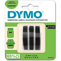 Dymo ORIGINAL Vinyl selbstklebende Prägebänder, Schriftband 3er Blister, weißer Druck auf schwarzem Untergrund, S0847730