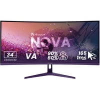 Arozzi Nova 34T2K165, Gaming-Monitor 86.4 cm (34 Zoll), lila, UWQHD, VA, Curved, HDMI, DP, Lautsprecher, 165Hz Panel