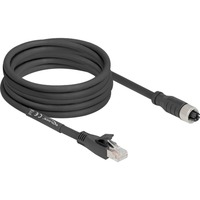DeLOCK M12 Kabel X-kodiert 8 Pin Buchse > RJ-45 Stecker, Cat.5e S/FTP schwarz, 5 Meter, flexibel