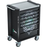Wera 9705 Tool Rebel Werkstattwagen Stainless 1, mit Bestückung, Werkzeugwagen schwarz/silber, 177-teilig, im exklusiven Tool Rebel Design