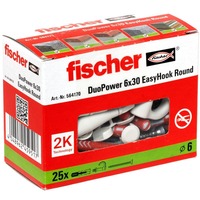 fischer EasyHook Round DuoPower 6x30, Dübel weiß, 25 Stück, mit EasyHook Rundhaken