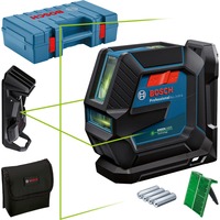 Bosch Linienlaser GLL 2-15 G Professional, mit Halterung, Kreuzlinienlaser blau/schwarz, Koffer, Deckenklemme, grüne Laserlinien