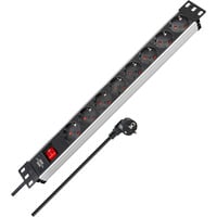 Brennenstuhl Alu-Line 19" Steckdosenleiste 8-fach, mit Schalter schwarz/aluminium, 1HE, 2 Meter Kabel, für Netzwerk- oder Serverschränke