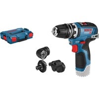 Bosch Akku-Bohrschrauber GSR 12V-35 FC solo Professional, 12Volt blau/schwarz, ohne Akku und Ladegerät, mit FlexiClick Aufsätzen, L-BOXX