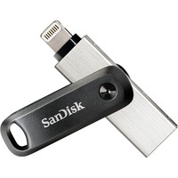 SanDisk iXpand Go 128 GB, USB-Stick schwarz/silber, USB-A 3.2 Gen 1, Apple Lightning Connector