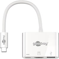 goobay USB 3.2 Gen 1 Multiport-Hub, USB-C Stecker > USB-A + USB-C + HDMI Buchse, Adapter weiß, 15cm, PD, Laden mit bis zu 60 Watt