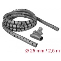 DeLOCK Spiralschlauch mit Einziehwerkzeug, 2,5 Meter x 25mm, Kabelschlauch grau