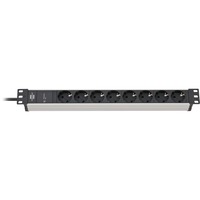 Brennenstuhl Alu-Line 19" Steckdosenleiste 8-fach schwarz/silber, 1HE, 2 Meter, 19.500A Überspannungsschutz