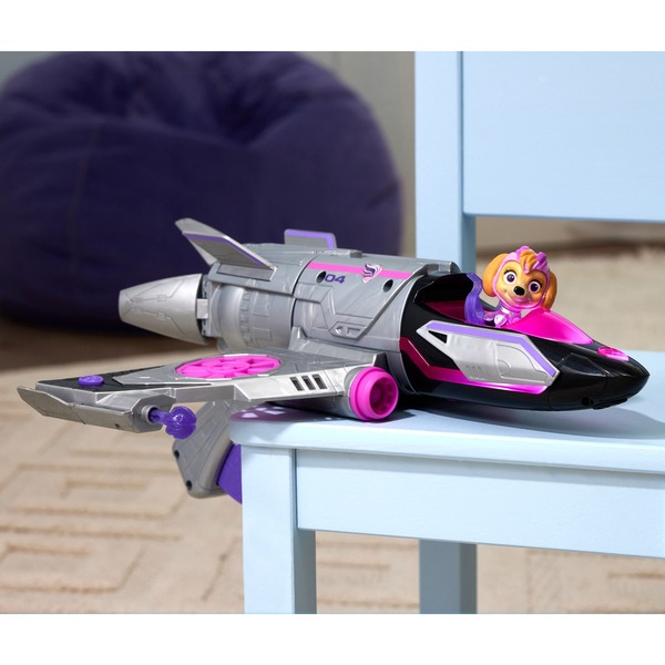 Spin Master Paw Patrol: The Mighty movie, Skyejev luksuzni reaktivni superjunak, vključno s figuro Skye, vozilo igrače srebrno/roza