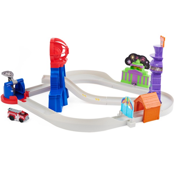 Spin Master Paw Patrol, komplet dirkalnih stez True Metal Total City Rescue Movie, dirkalna steza z ekskluzivnim vozilom Marshall