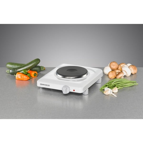 Plaque De Cuisson Rommelsbacher THL 1097 - Ø 145 Mm, 1000 W - Émaillée Blanc - Réglage Continu - Pour Cuisine, Bureau, Extérieur